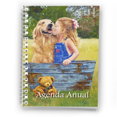 agenda anual anillada niña besando a perrito