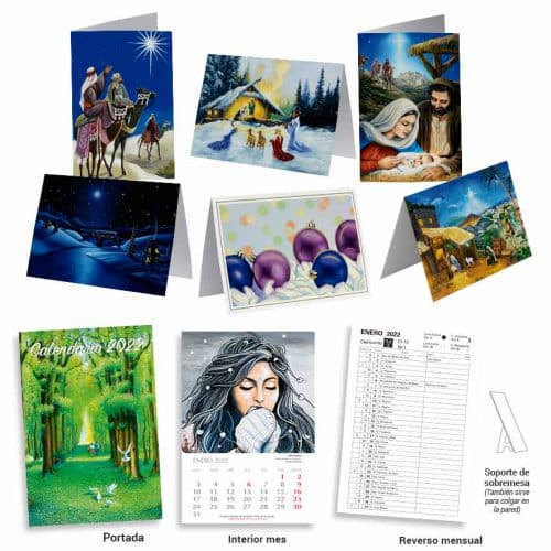 Colección de calendario y tarjetas de Navidad